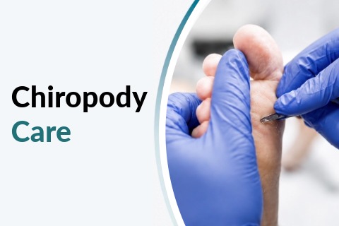 Conor the podiatrist treating feet for corns representing chiropody routine foot care button image