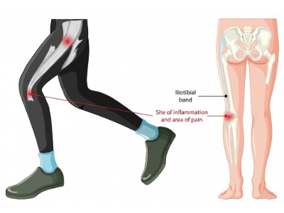 Graphic showing  ITBS pain and inflammation in knee